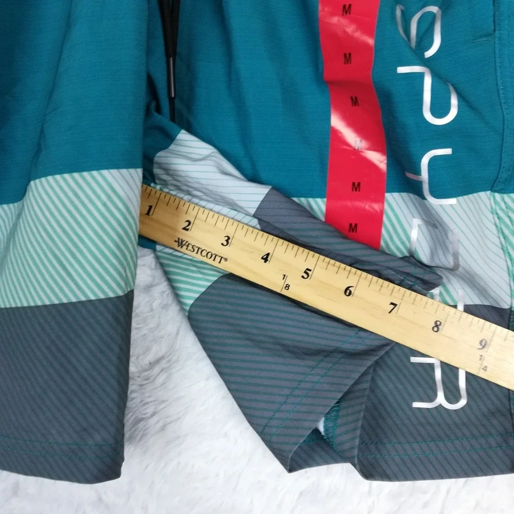 Spyder Swim Mens Trunks Shorts‎ 30+ UPF Teal Colorblock Surf Comfort Liner M New